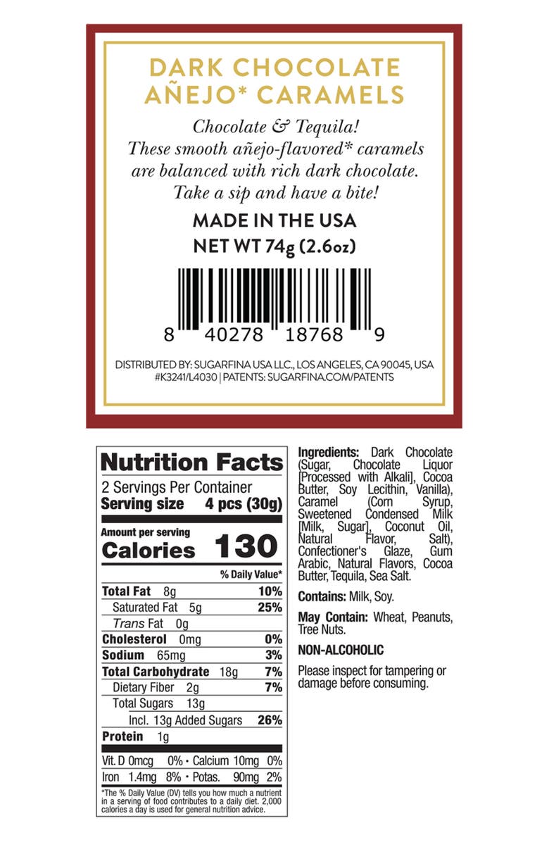 sugarfina Set of 4 Dark Choc Añejo Caramel Candy Cubes, Alternate, color,