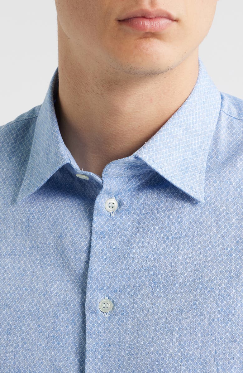 Emporio Armani Microprint Linen & Cotton Sport Shirt, Alternate, color, Blue