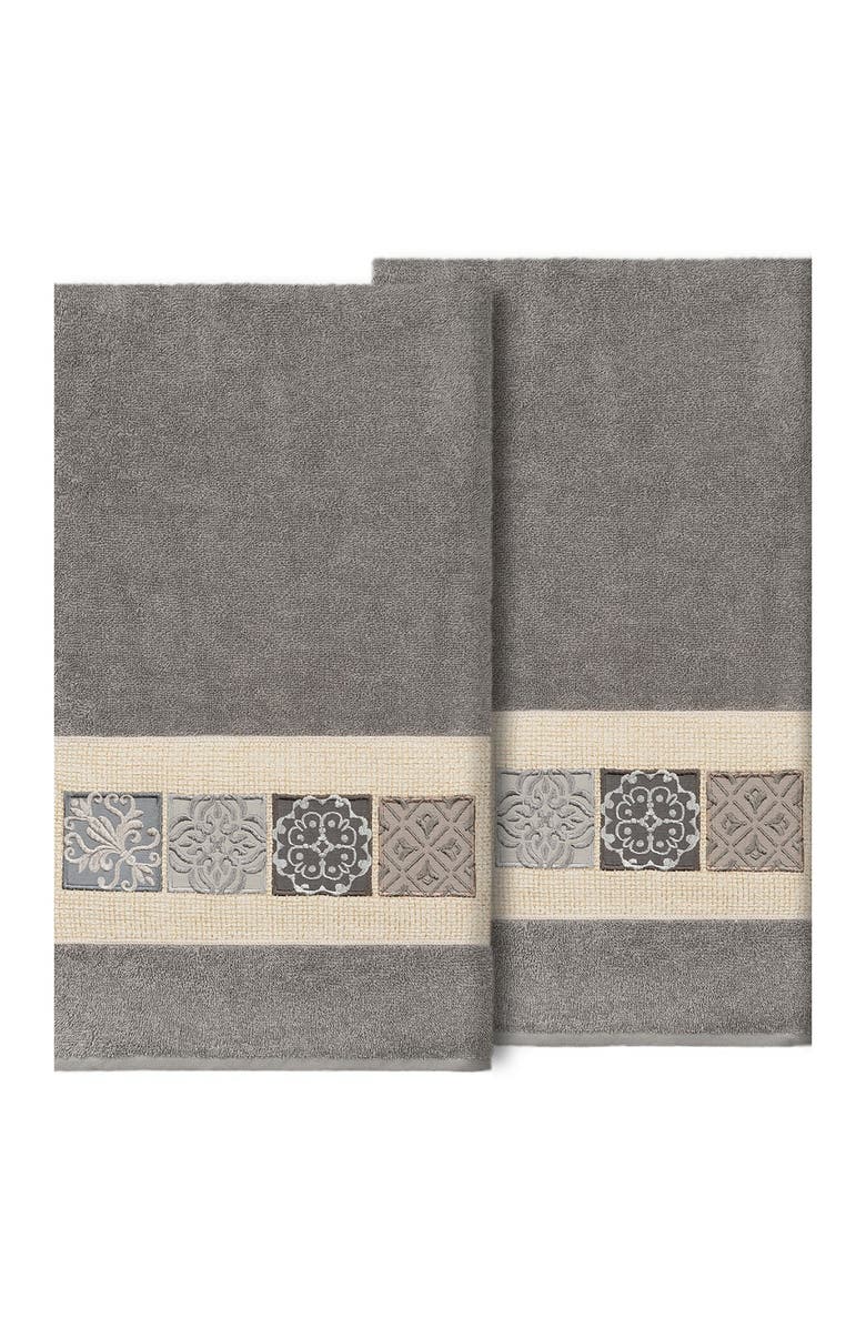 Linum Home Textiles Vivian Embellished Bath Towel - Set of 2 - Dark Gray, Alternate, color, Dark Gray
