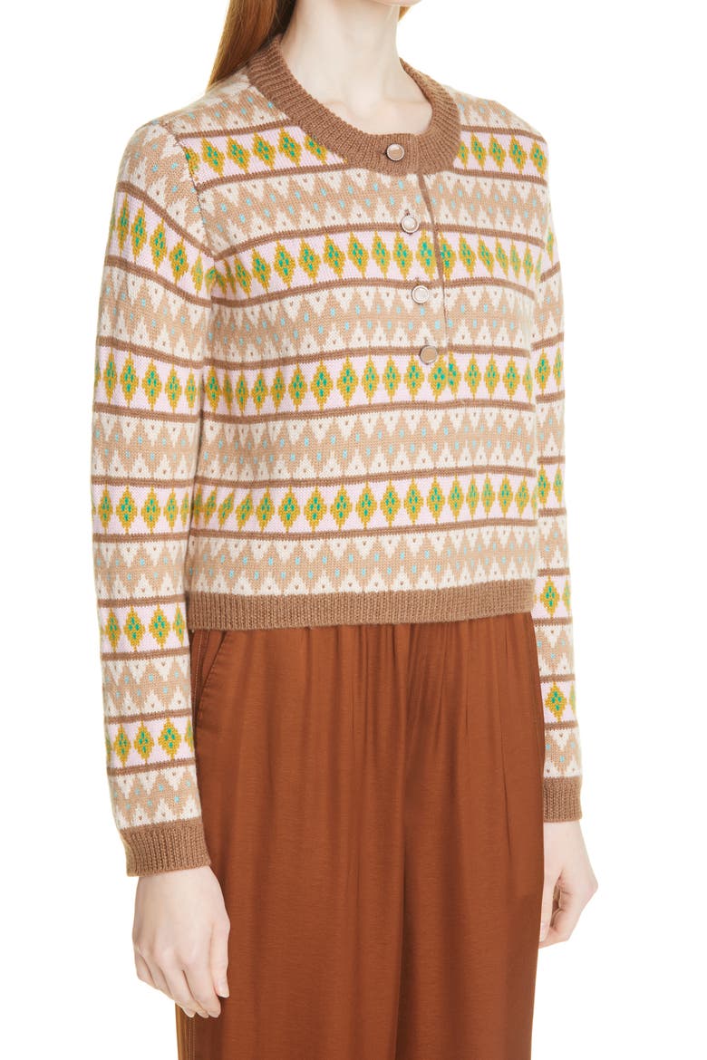 Fair Isle Merino Wool Henley Sweater, Alternate, color, TAN MULTI