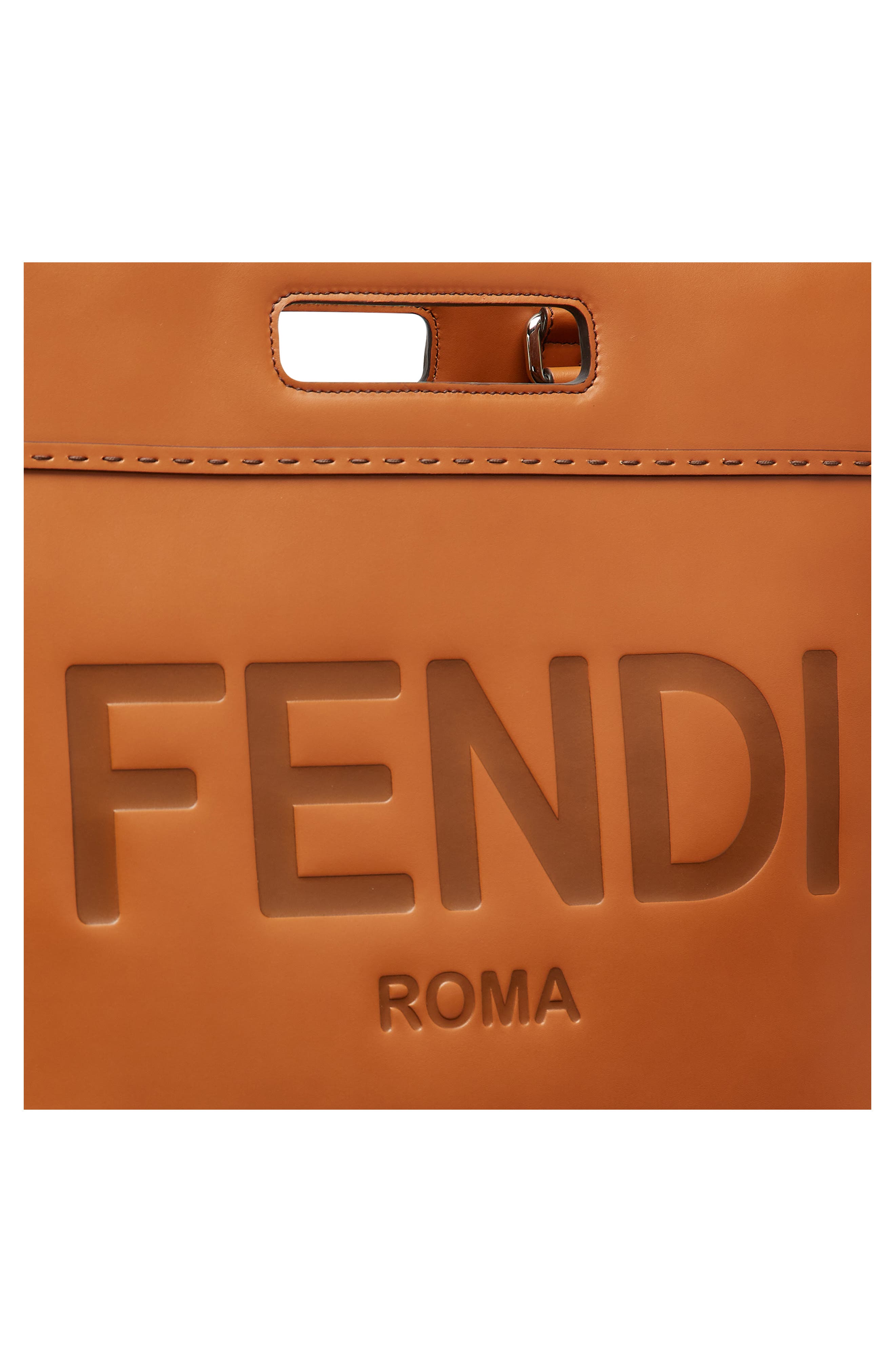 Fendi Logo Debossed Leather Tote, Alternate, color, 