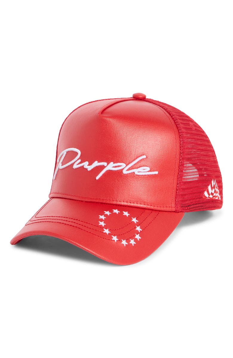 PURPLE BRAND Formula 1 Denim Trucker Hat, Main, color, 