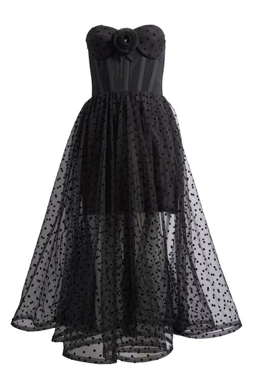 Helsi Valen Flocked Strapless Party Dress In Black