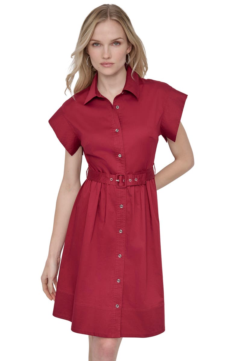 DKNY Solid Poplin Shirtdress, Alternate, color, Oxblood