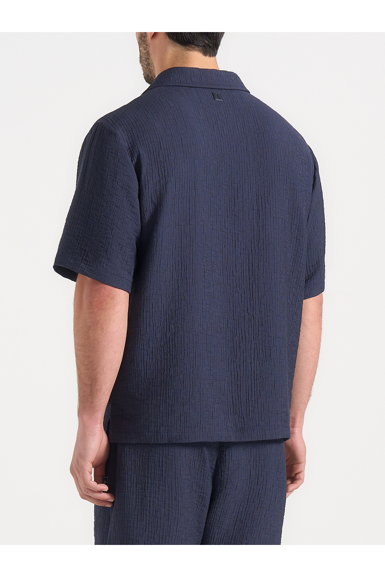 Harley Unisex Textured Revere Shirt, Alternate, color, Navy