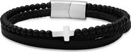 STEELTIME Men's Leather & Stone Beaded Layered Bracelet