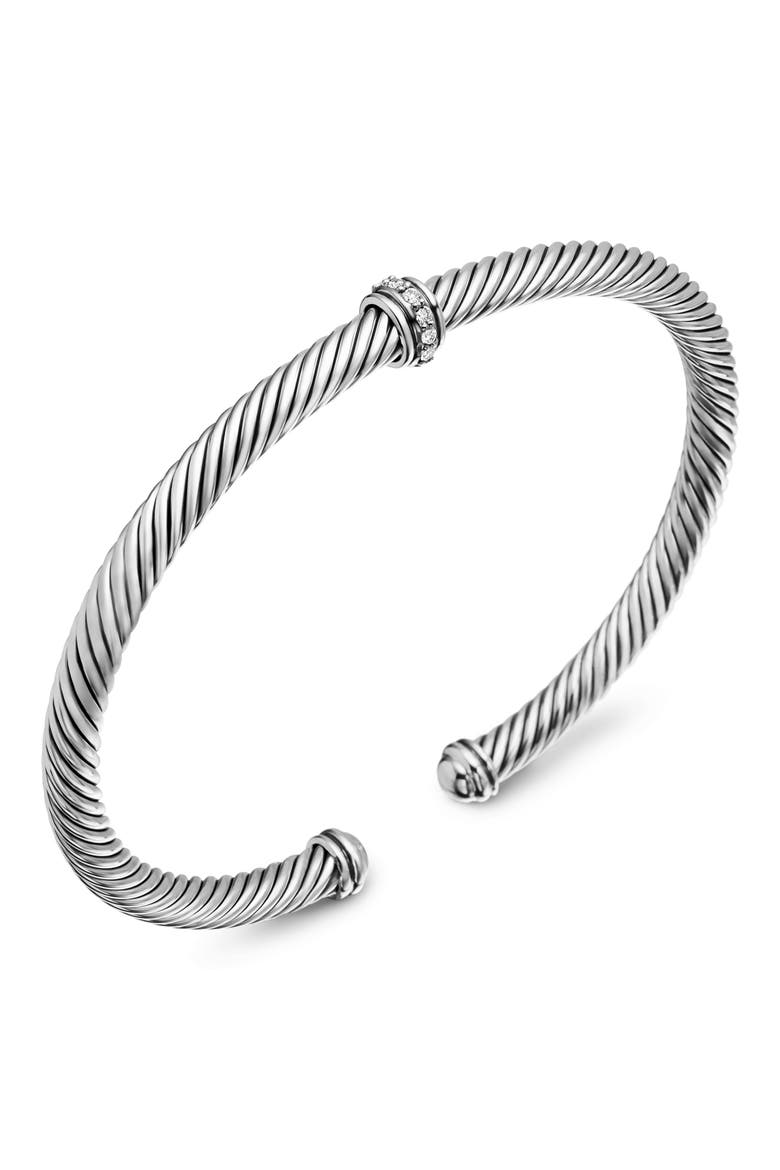 Cable Classic Center Station Bracelet with Diamonds, 4mm, Alternate, color, SILVER PAVE