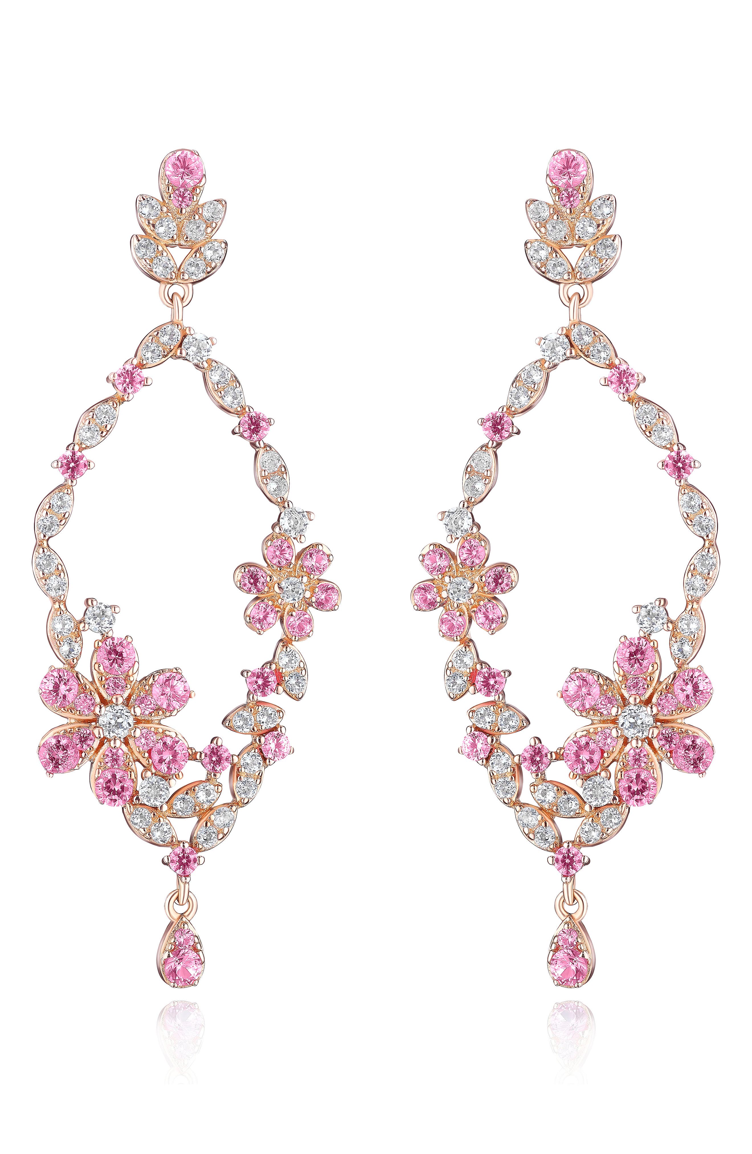 House of Frosted Meadow 14K Rose Gold Plated Sterling Silver Pink & White Sapphire Drop Earrings