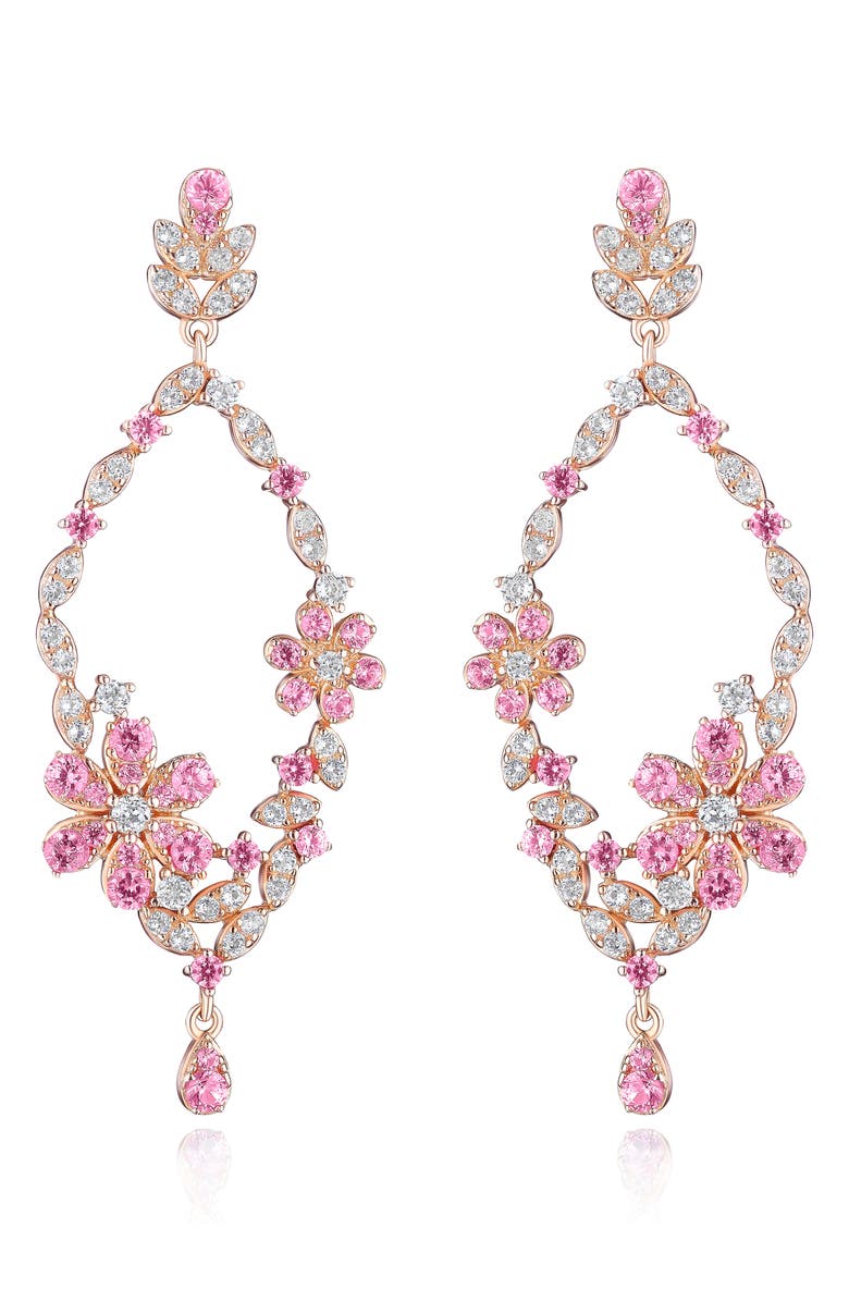 House of Frosted Meadow 14K Rose Gold Plated Sterling Silver Pink & White Sapphire Drop Earrings, Main, color, Rose
