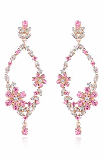 House of Frosted Meadow 14K Rose Gold Plated Sterling Silver Pink & White Sapphire Drop Earrings
