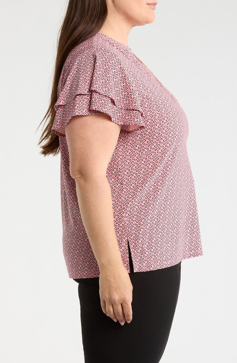 Jones New York Print Flutter Sleeve Top, Alternate, color, Coral Canyon Mult