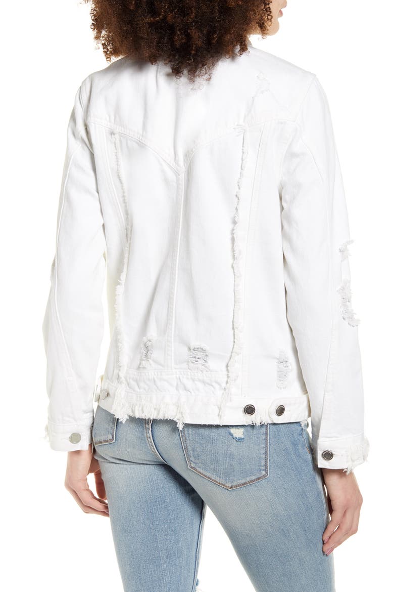 Fray Hem Denim Trucker Jacket, Alternate, color, HEAD IN THE CLOUDS