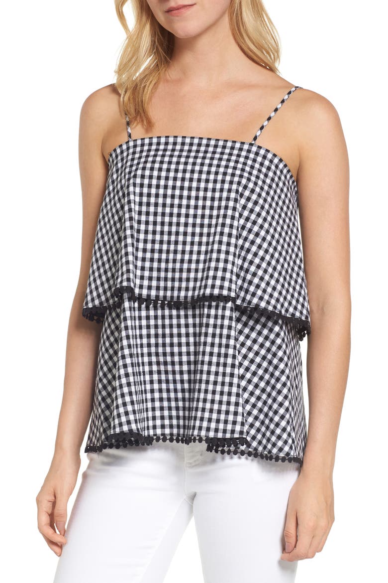 Tiered Babydoll Tank, Main, color, BLACK WHITE GINGHAM