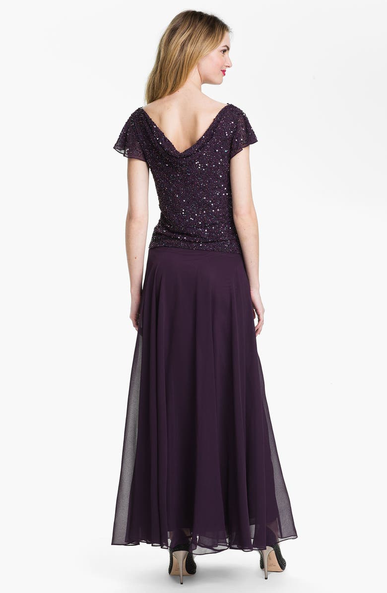 J Kara Beaded Mock Two Piece Chiffon Dress, Main, color,