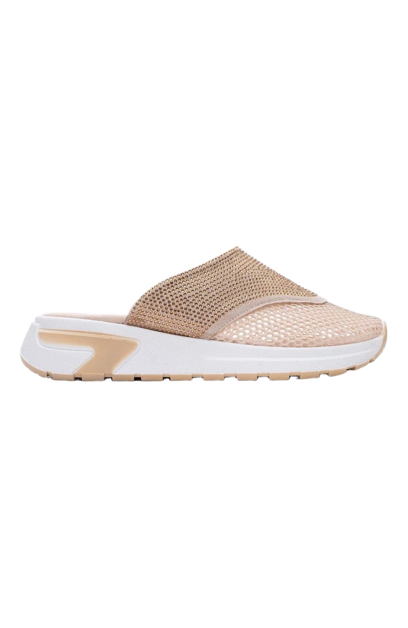 GLEA Mesh Rhinestone Mules, Alternate, color, Beige Faux Leather
