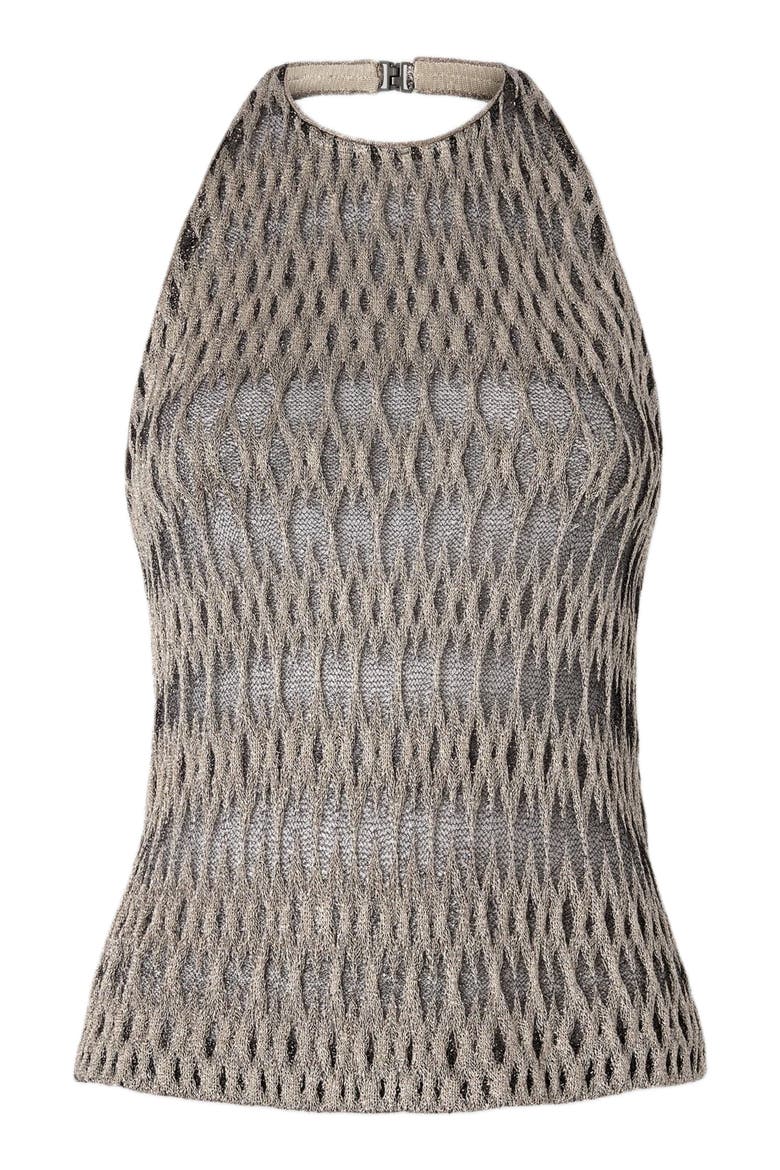 Top In Viscose Blend With 3d Diamond Pattern And Halterneck, Alternate, color, Beige