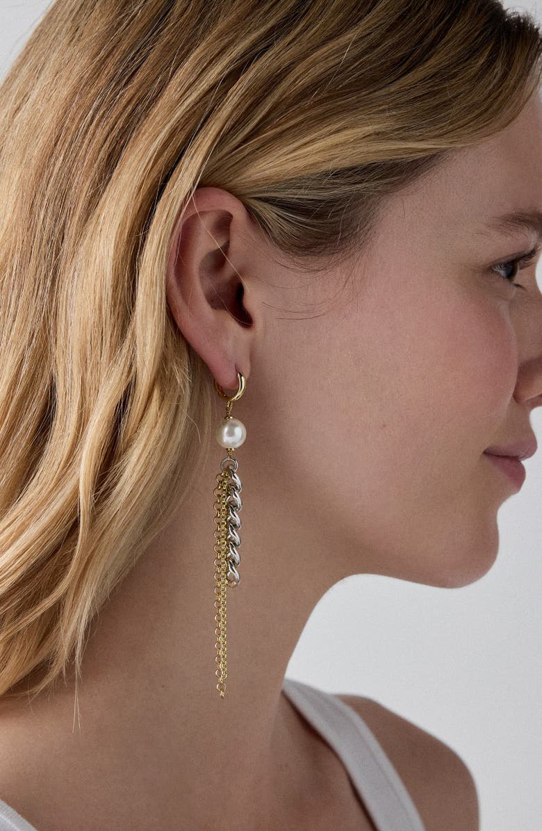 Kate Spade New York chain reaction faux pearl mismatched linear drop earrings, Alternate, color,