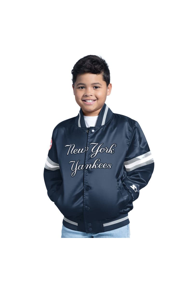 STARTER Youth Starter  Navy New York Yankees Scrimmage Full-Snap Varsity Jacket, Main, color, 