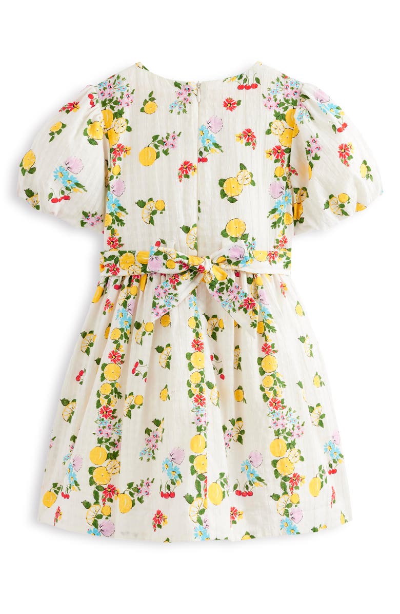 Mini Boden Vintage Print Short Sleeve Dress, Alternate, color, Soft Ivory Lemon Floral