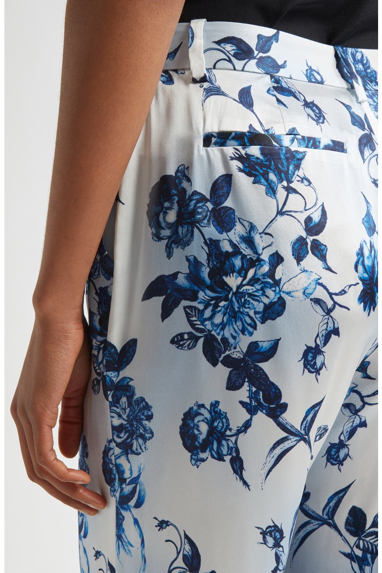 Pilar Rose Print Wide Leg Silk Pants, Alternate, color, WHITE/ BLUE PAINTERLY FLORAL