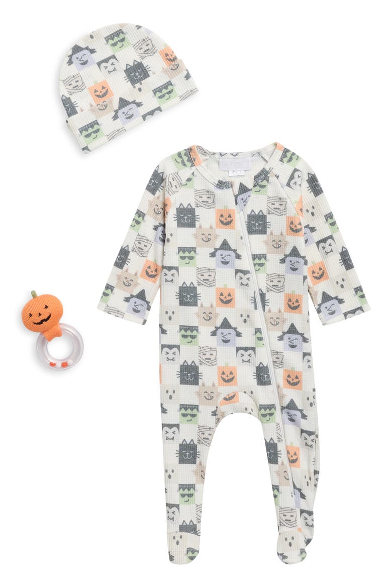 Kids' Halloween Check Footie & Beanie Set, Main, color, WHITE