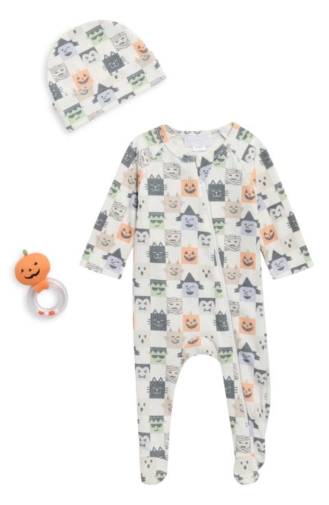 Kids' Halloween Check Footie & Beanie Set