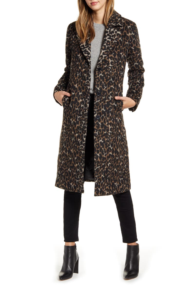 Leopard Print Coat, Main, color, BROWN LEOPARD