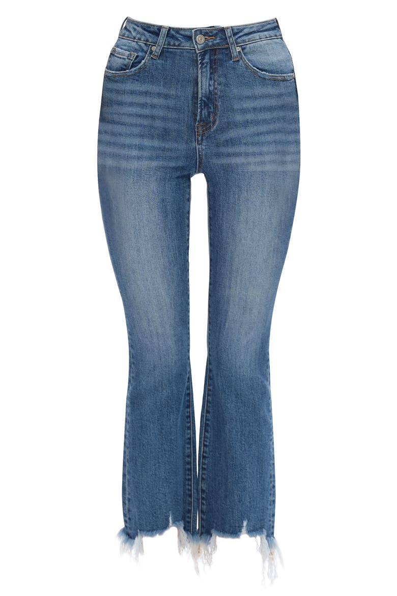 High Waist Fray Hem Ankle Flare Jeans, Alternate, color, MEDIUM BLUE