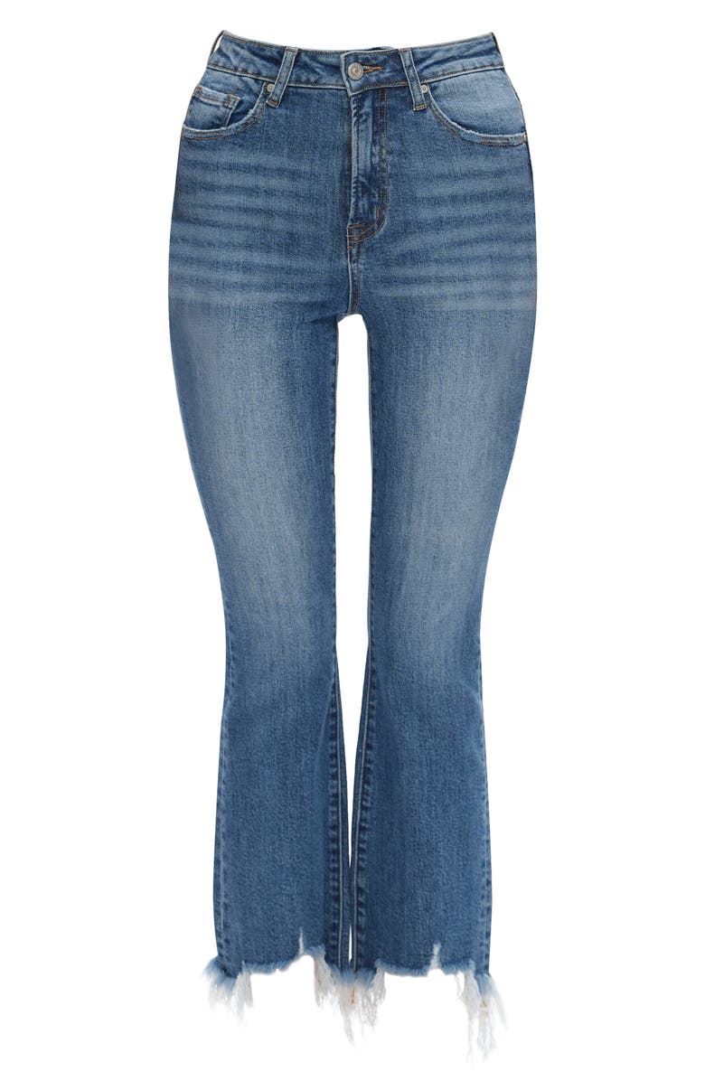 Bayeas High Waist Fray Hem Ankle Flare Jeans, Alternate, color, Medium Blue