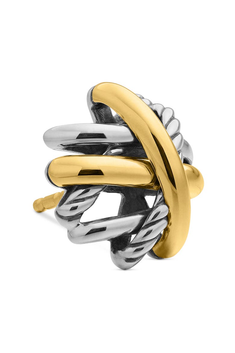 Crossover Stud Earrings with 18K Yellow Gold, Alternate, color, SILVER/ GOLD