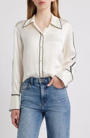 Rails Aloise Embroidered Trim Silk Button-Up Shirt