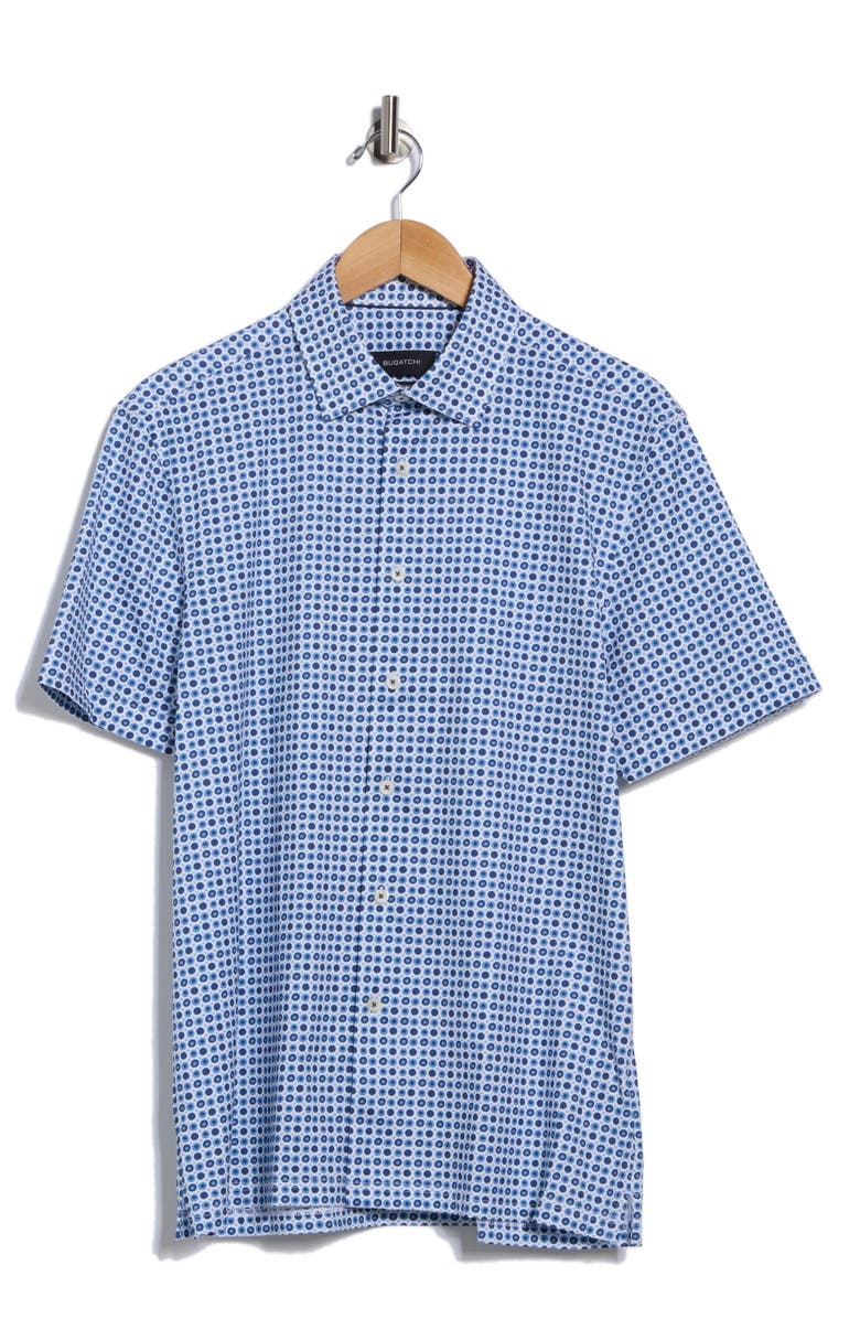 Bugatchi Milo Short Sleeve 8-Way Stretch OoohCotton<sup>®</sup> Button-Up Shirt, Alternate, color, Air Blue