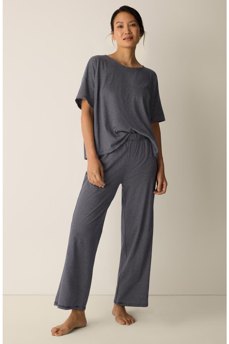 Stripe Organic Cotton Ankle Wide Leg Pull-On Pants, Alternate, color, INK