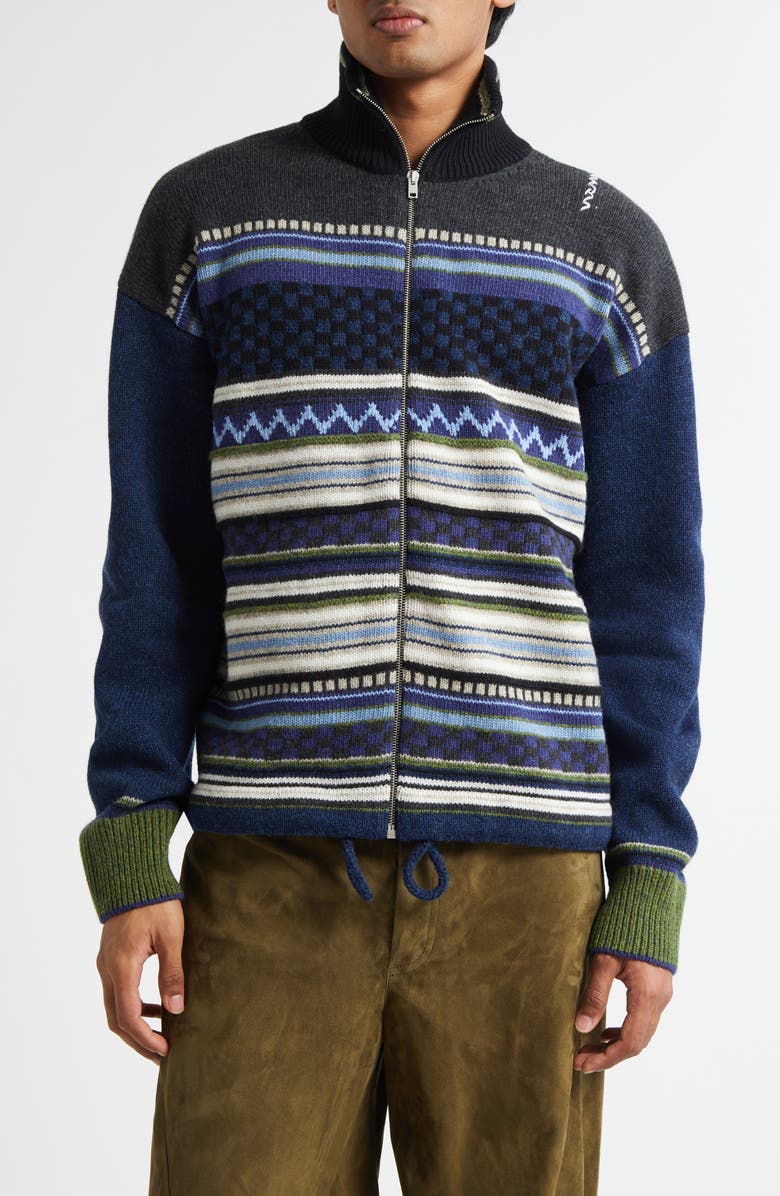 Marni Mixed Stripe Zip Cardigan, Main, color, Blue