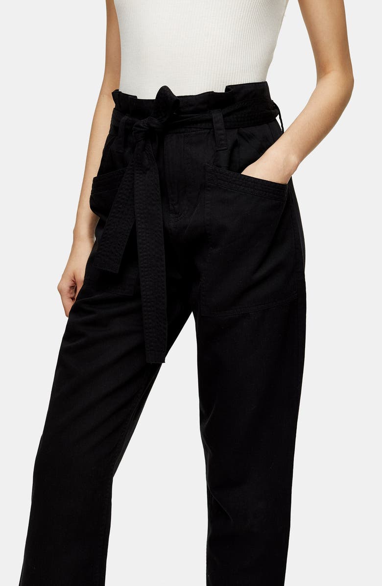 Topshop Billy Paperbag Waist Crop Utility Trousers, Alternate, color, 