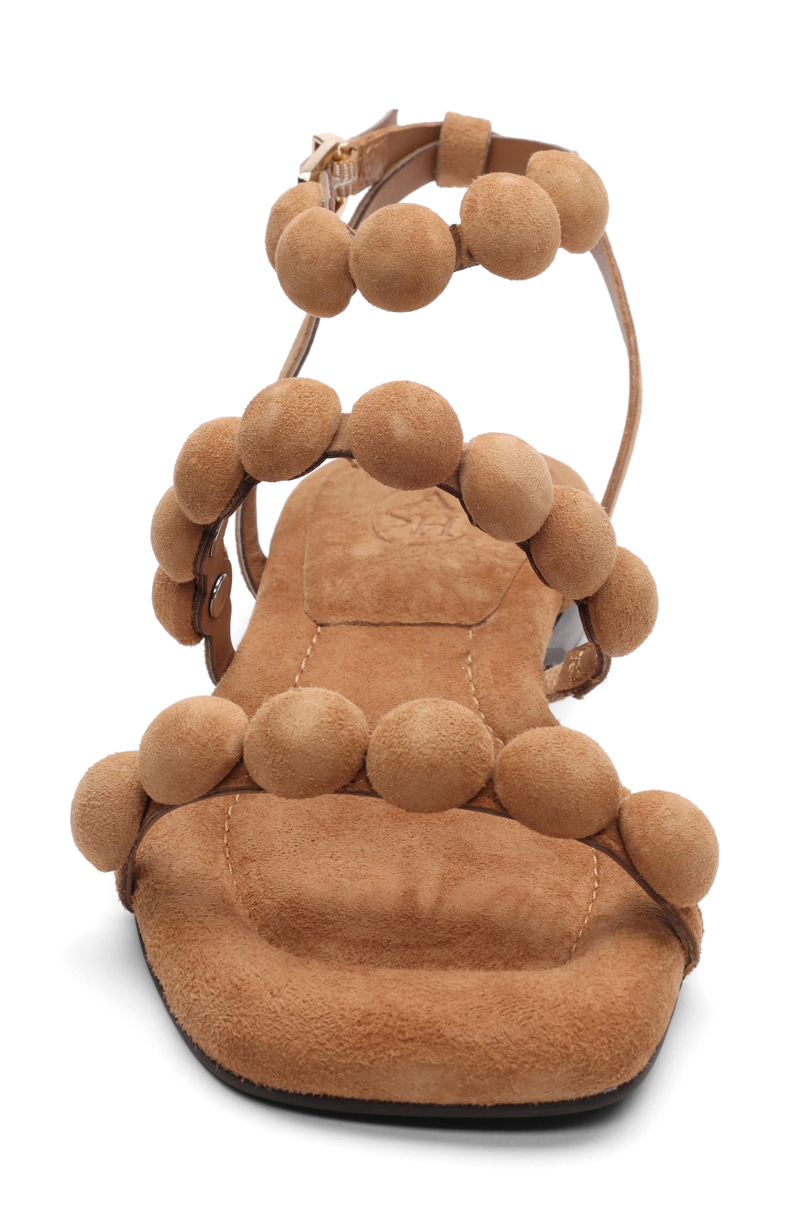 Regy Pompom Sandal, Alternate, color, MOKA MOU