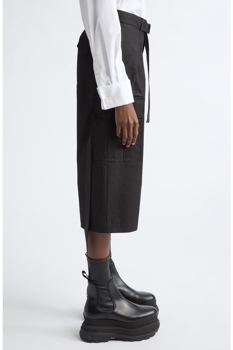 Weather Coated Cotton Twill Cargo Wide Leg Crop Pants, Alternate, color, BLACK