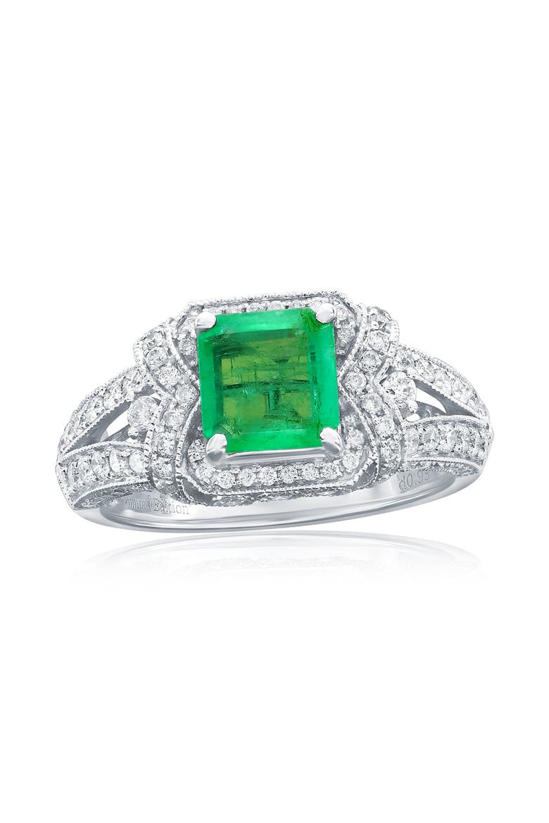 14K White Gold 1.07ct Colombian Emerald & 0.93cttw Diamond Ring, Main, color, Green