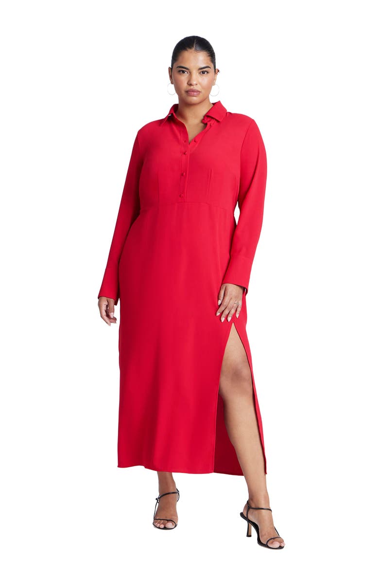 ELOQUII Collared Maxi Shirt Dress, Main, color, Barbados Cherry