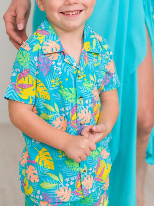 Shop Ruggedbutts Boys Short Sleeve Camp Shirt In Neon Tiki Vibes
