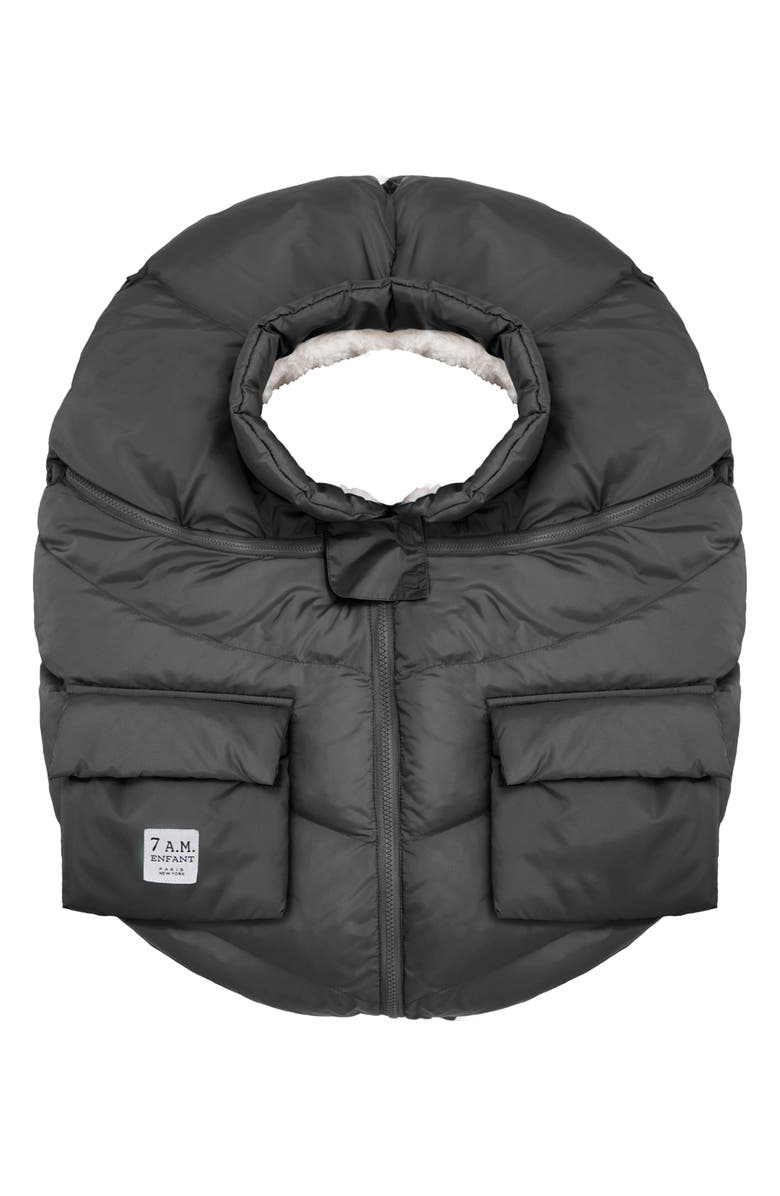 7 A.M. Enfant Faux Shearling Trim Car Seat Cocoon, Main, color, Black