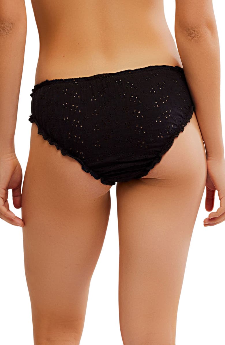 Free People Intimately FP Home Grown Stretch Cotton Eyelet Panties, Alternate, color, Black