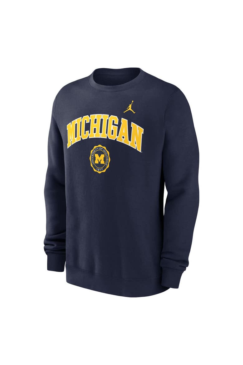 Men's Jordan Brand Navy Michigan Wolverines Arched Seal Pullover Sweatshirt, Alternate, color, Navy