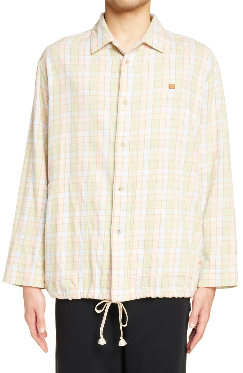 Acne Studios Face Patch Check Organic Cotton Flannel Button-Up Shirt, Main, color, 