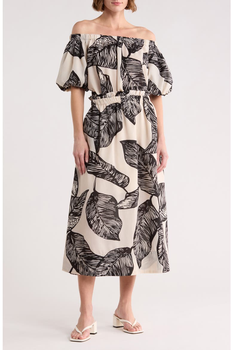 Pull-On Midi Skirt, Main, color, BLACK MARSHMALLOW BOTANICA