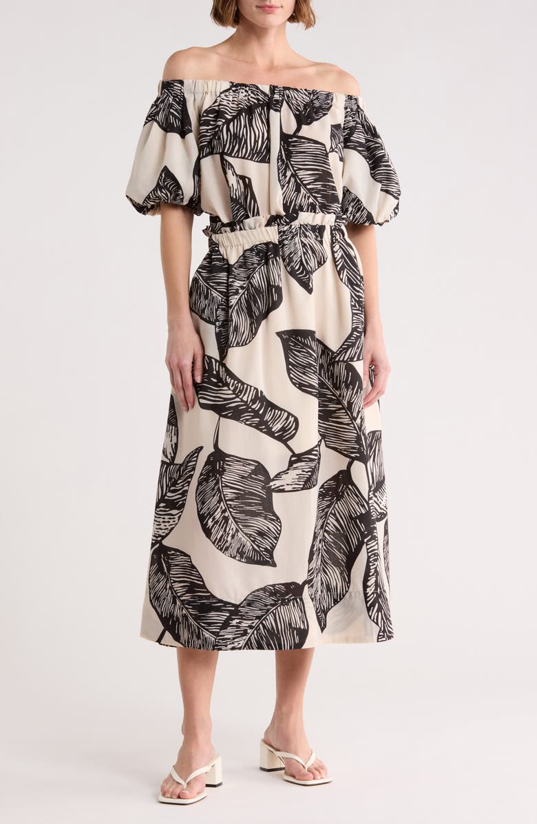 Ellen Tracy Pull-On Midi Skirt, Main, color, Black Marshmallow Botanica