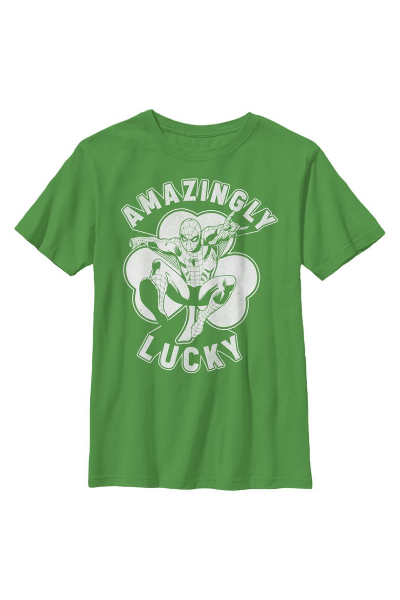 Boy's Marvel St. Patrick's Day Spider-Man Lucky Clover  Graphic T-Shirt, Main, color, Kelly Green