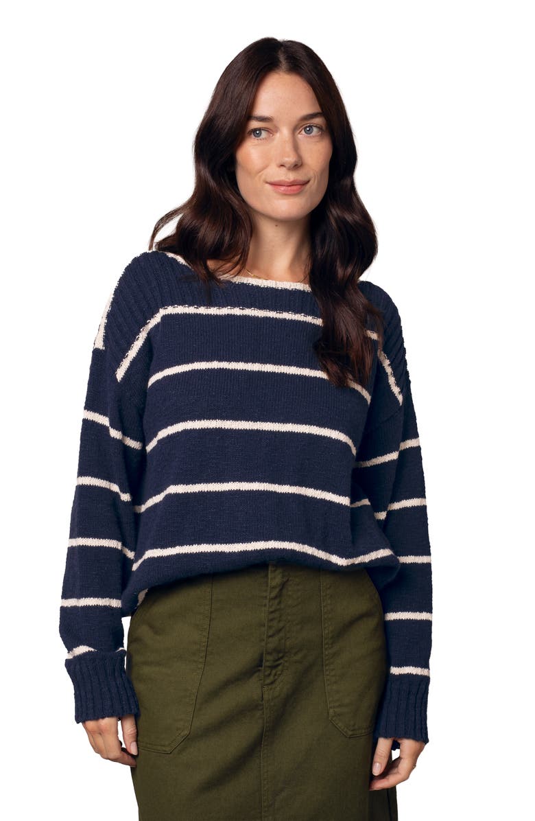 Celtic & Co. Stripe Boat Neck Sweater, Main, color, Navy / Ecru