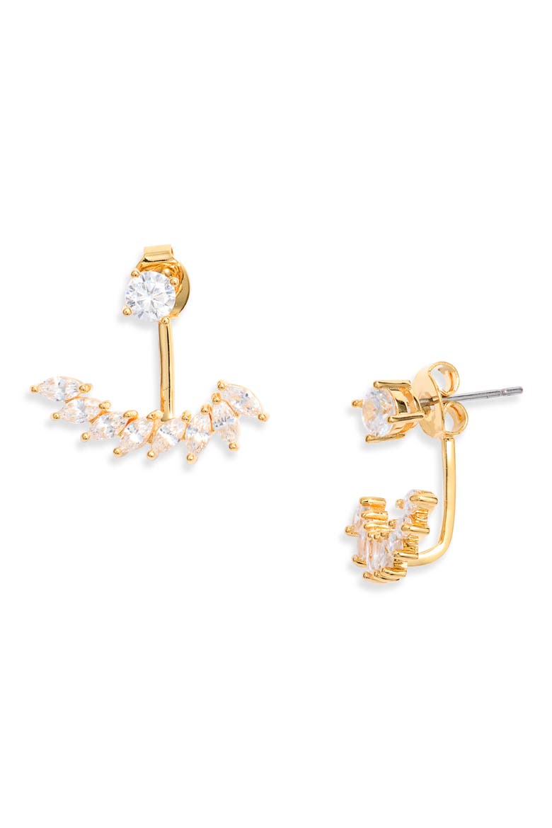 Cubic Zirconia Fan Ear Jacket Earrings, Main, color, CLEAR- GOLD