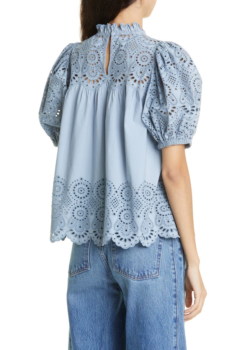 Mischa Cotton Eyelet Detail Top, Alternate, color, CELESTINE